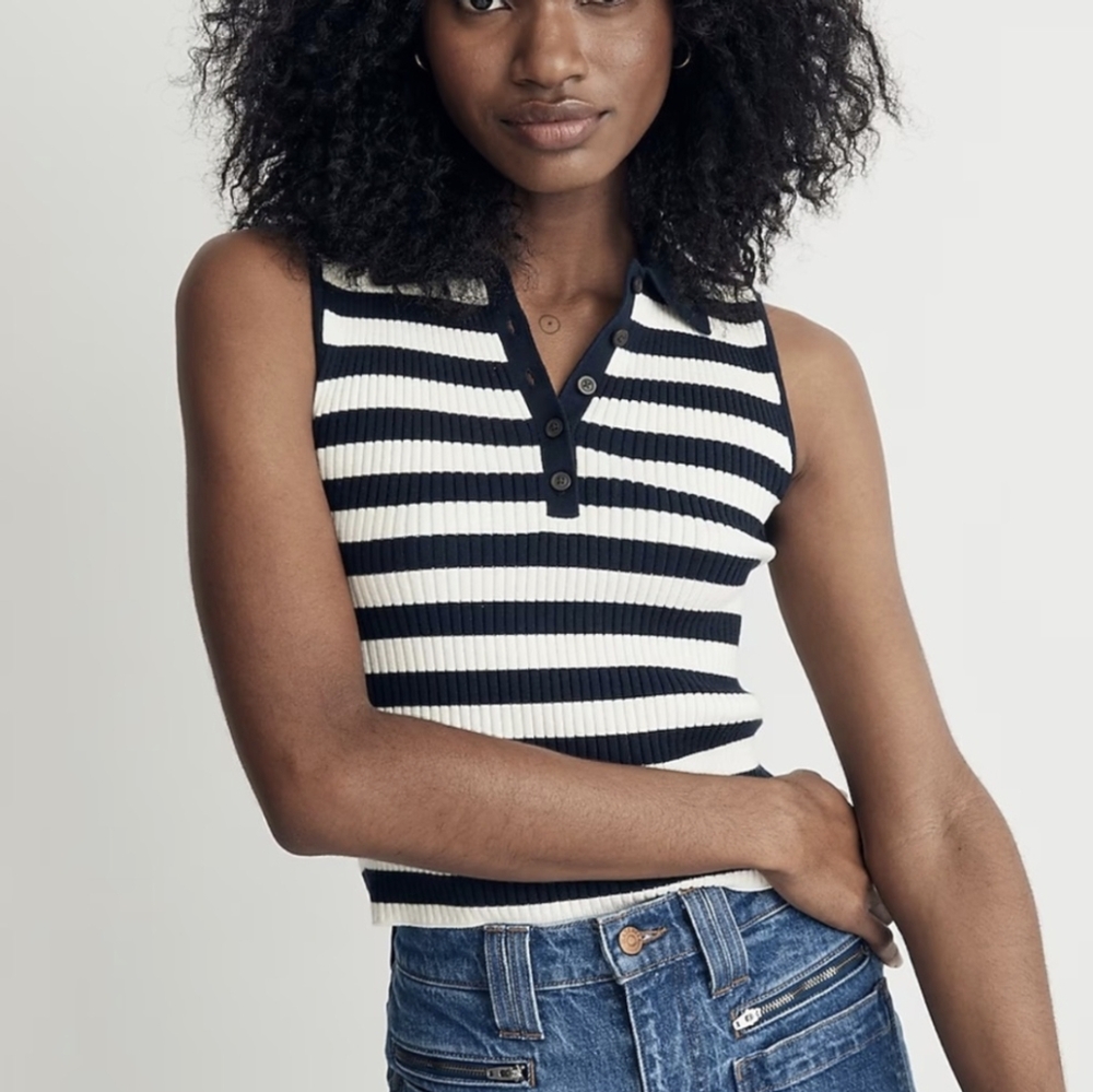 Madewell Owen Polo Sweater Tank in Stripe